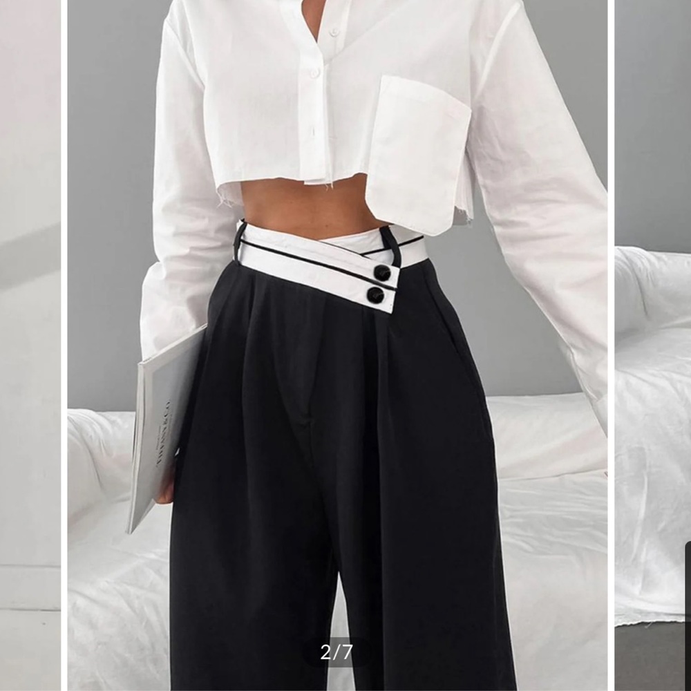 Commense Elegant Black Wide-Leg Trousers - Picture 2 of 6